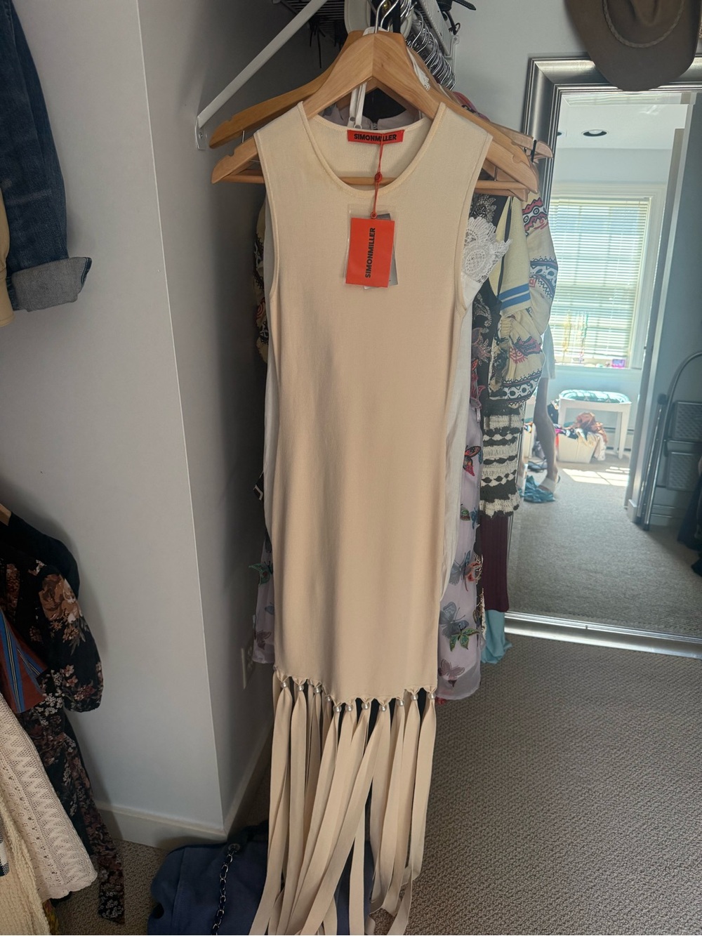 Simon Miller Cream Sleeveless Maxi Dress with Fringe Hem
